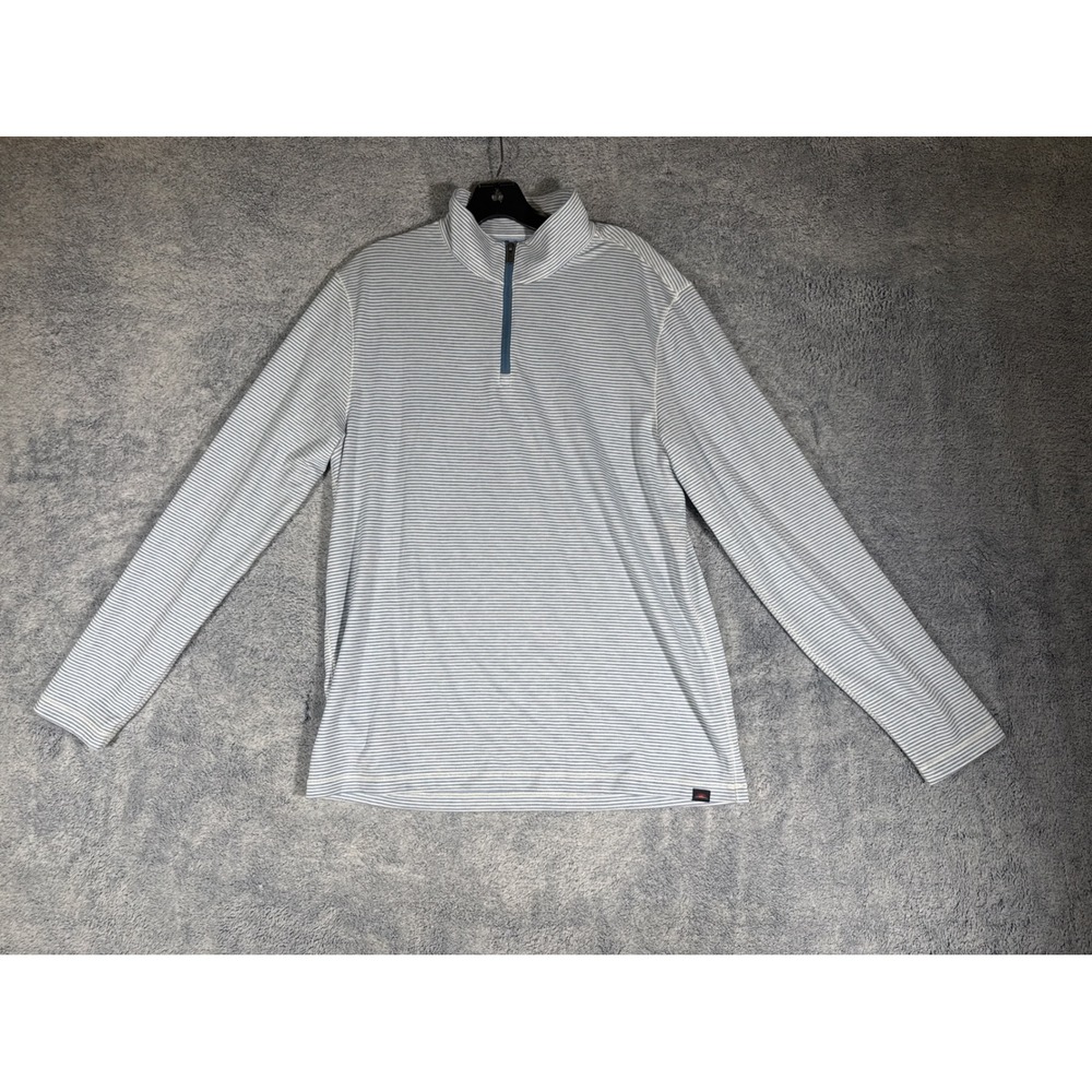 Faherty Brand Mens Blue White Striped Repreve Quarter Zip Pullover Sweater M